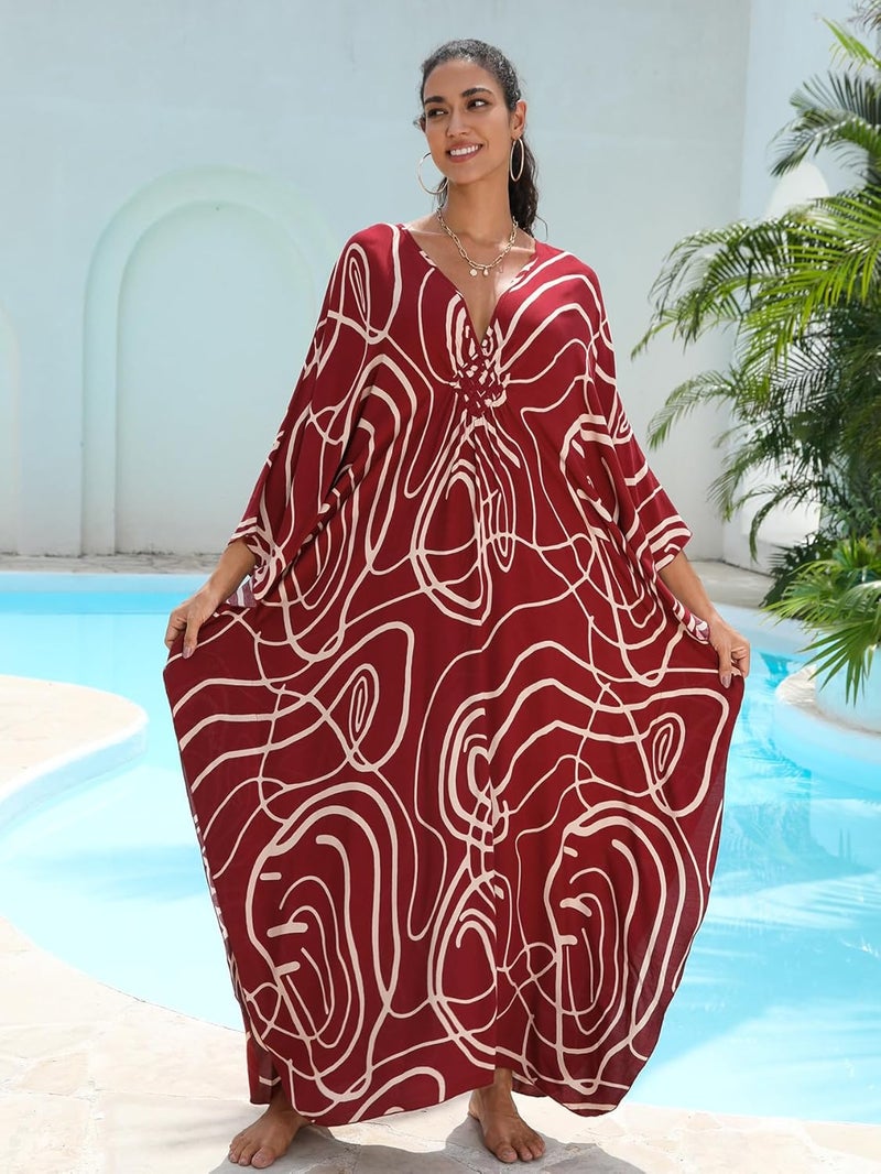 KEYLORTING Women's Plus Size Kaftan Dress – Plus Size Maxi Dress Moo Moos Beach Cover Up,Bathing Suit Cover-Up Loungewear - Image 5